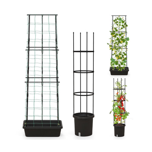 2 Pack Garden Planters with Trellis Cucumber Trellis Tomato Cage, Black