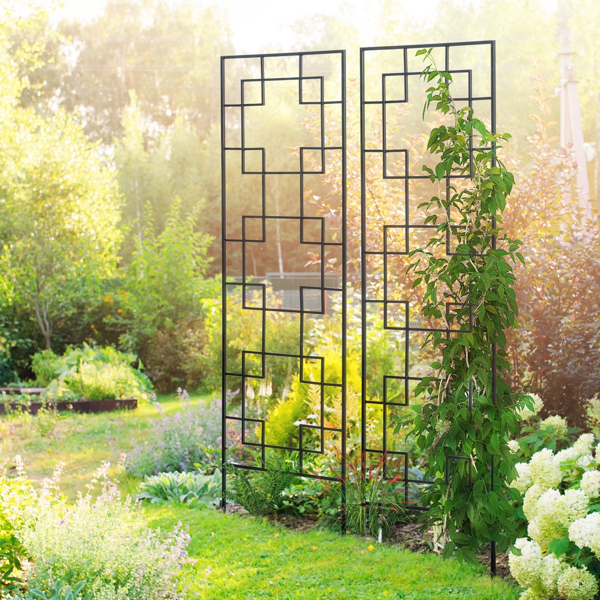 2 Pack Garden Trellis for Climbing Plants, Outdoor Metal Grid Panels for Roses, Vine Flower, Cucumber, Clematis, 72