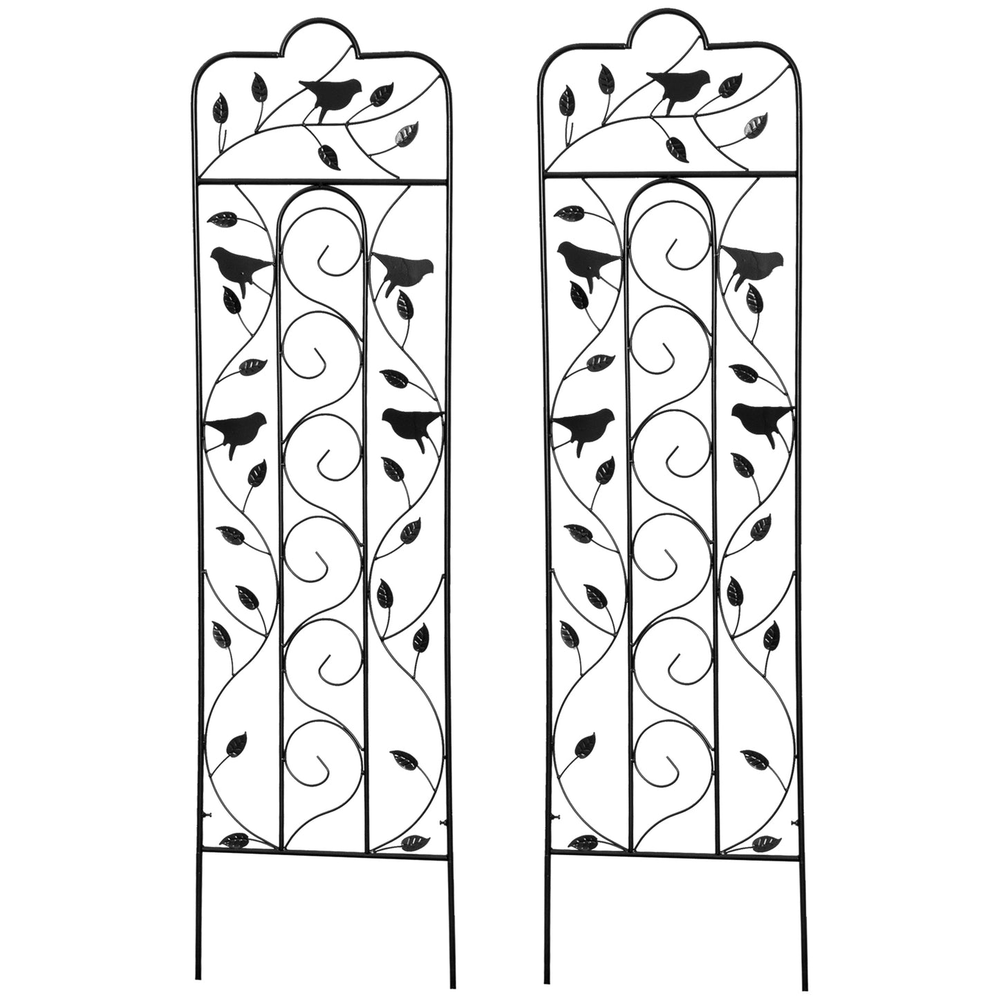 2 Pack Garden Trellis for Climbing Plants, Outdoor Metal Grid Panels with Birds and Leaves, for Roses, Vine Flower, Cucumber, Clematis, 59" Tall Plant Stands Black  at Gallery Canada