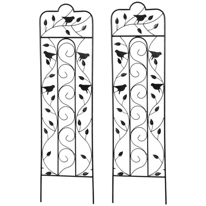 2 Pack Garden Trellis for Climbing Plants, Outdoor Metal Grid Panels with Birds and Leaves, for Roses, Vine Flower, Cucumber, Clematis, 59" Tall Plant Stands Black  at Gallery Canada