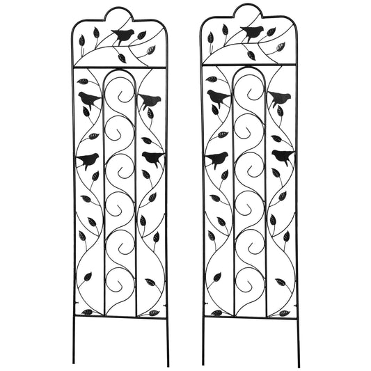 2 Pack Garden Trellis for Climbing Plants, Outdoor Metal Grid Panels with Birds and Leaves, for Roses, Vine Flower, Cucumber, Clematis, 59" Tall - Gallery Canada