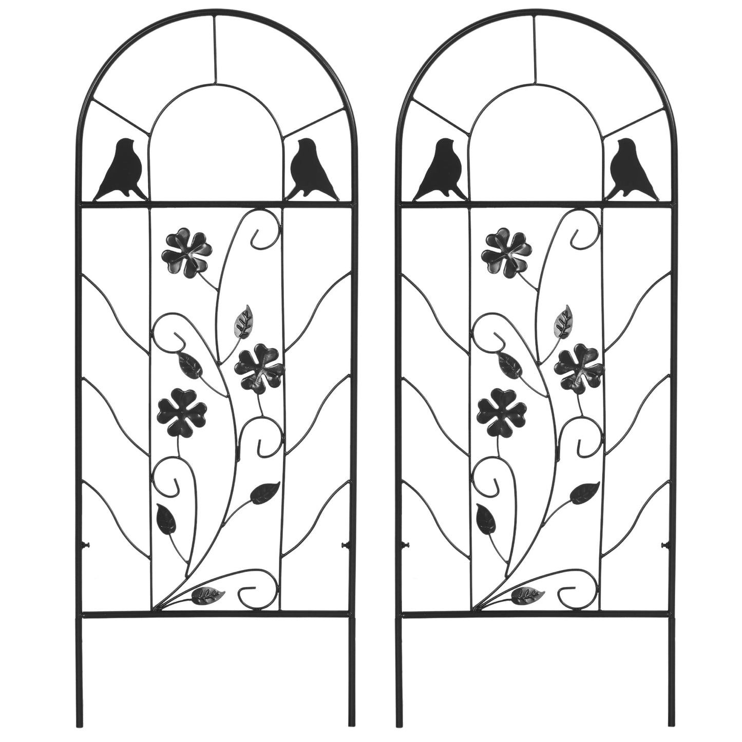 2 Pack Outdoor Metal Garden Trellis, Birds and Leaves Grid Panels for Roses, Vine Flower, Cucumber, Clematis, 39" Tall Plant Stands Black  at Gallery Canada