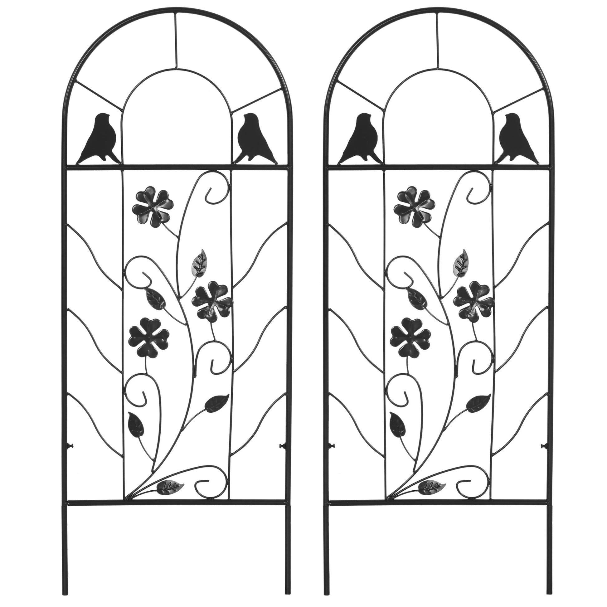 2 Pack Outdoor Metal Garden Trellis, Birds and Leaves Grid Panels for Roses, Vine Flower, Cucumber, Clematis, 39" Tall Plant Stands Black  at Gallery Canada