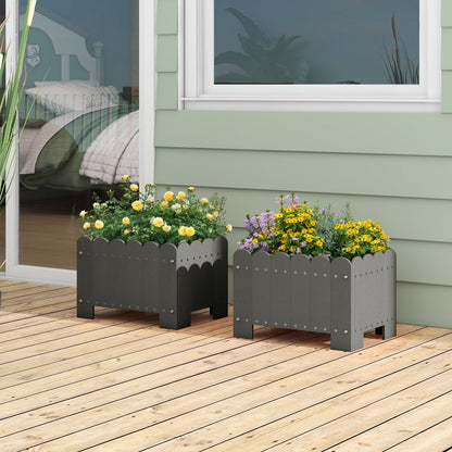 2 Pack Rectangular Planter Box with Drainage Gaps for Front Porch Garden Balcony, Gray Plant Stands   at Gallery Canada