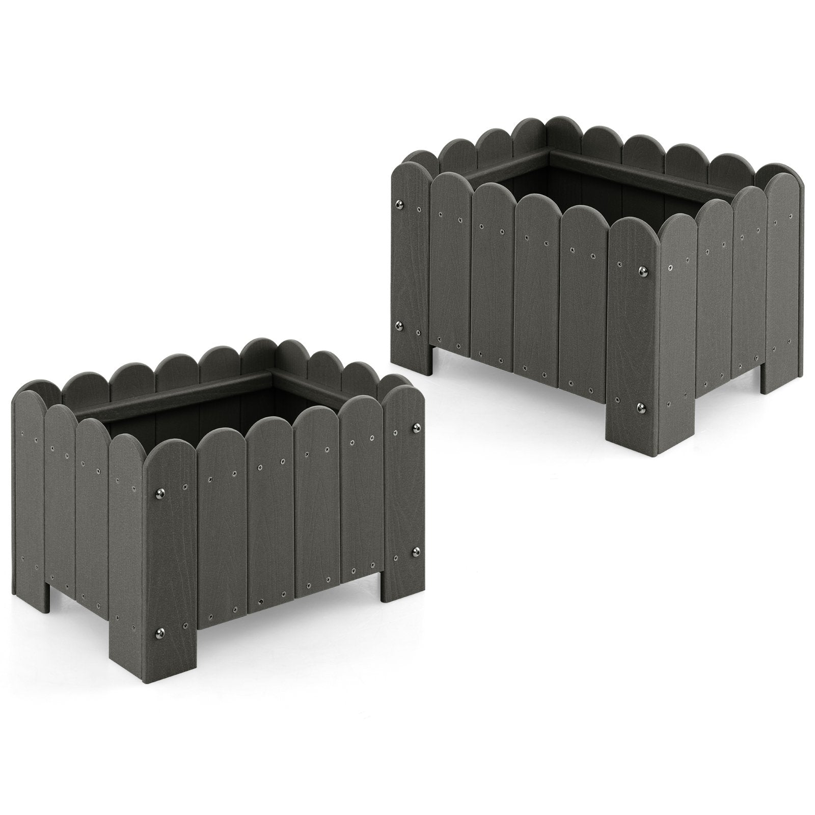 2 Pack Rectangular Planter Box with Drainage Gaps for Front Porch Garden Balcony, Gray Plant Stands   at Gallery Canada