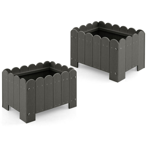 2 Pack Rectangular Planter Box with Drainage Gaps for Front Porch Garden Balcony, Gray