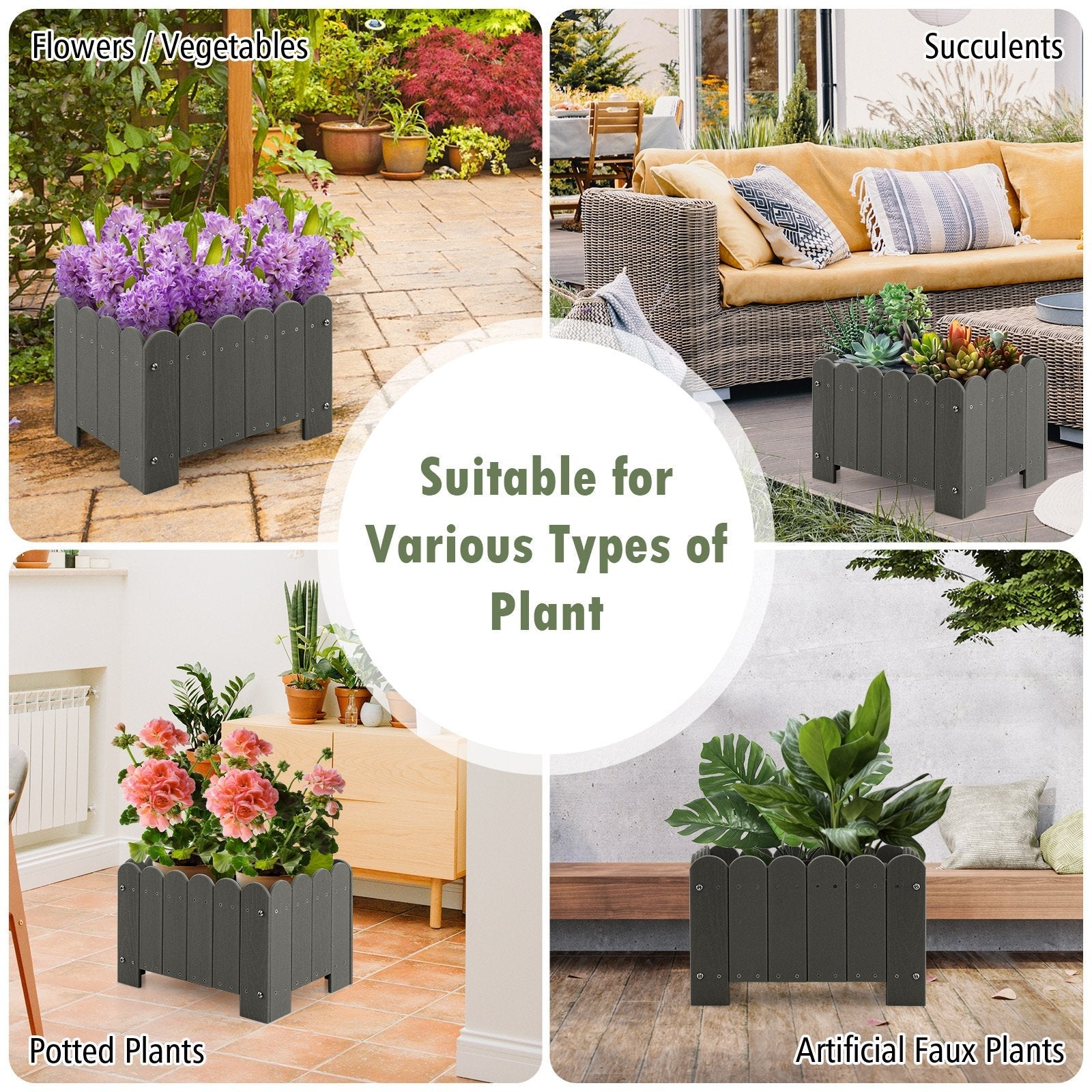 2 Pack Rectangular Planter Box with Drainage Gaps for Front Porch Garden Balcony, Gray Plant Stands   at Gallery Canada