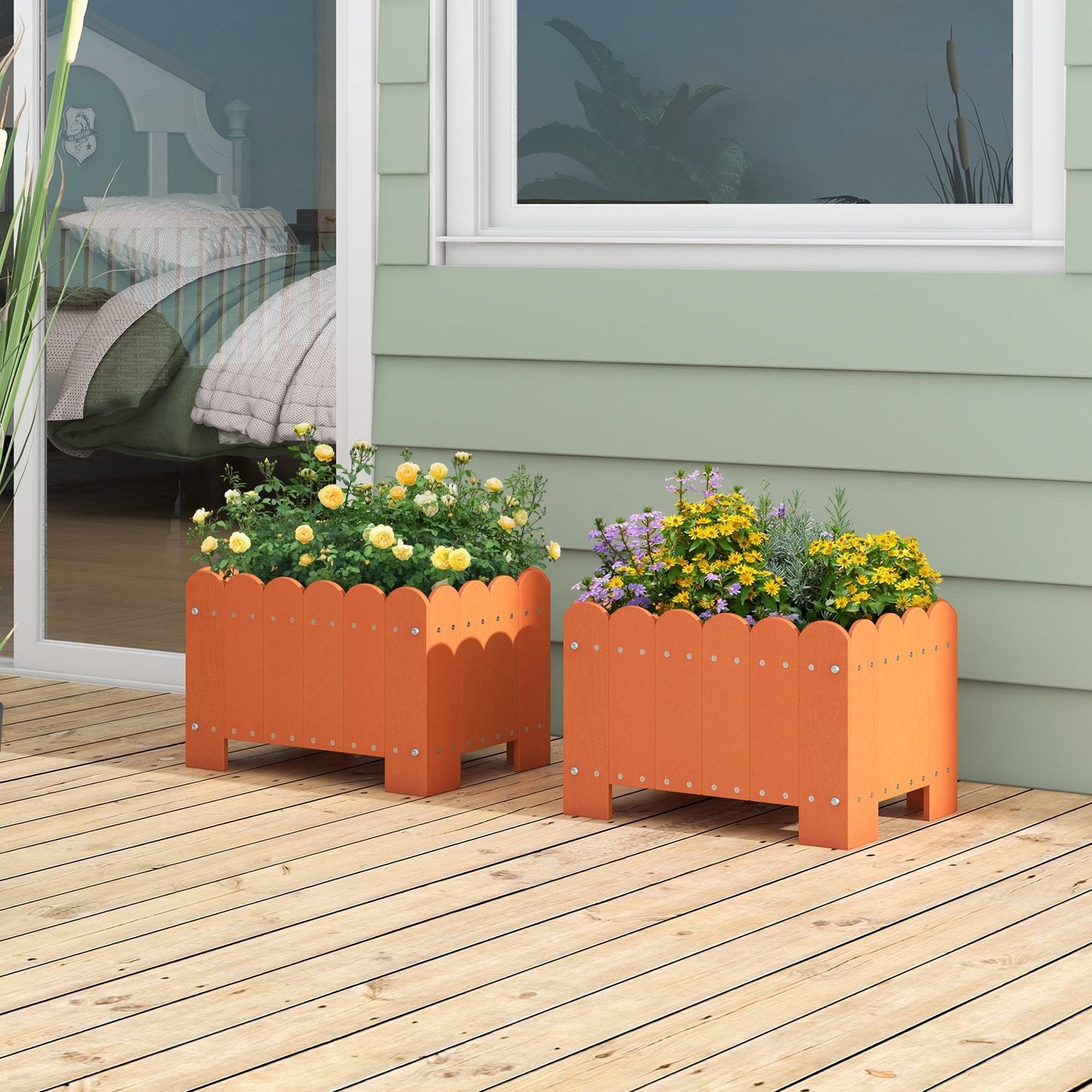 2 Pack Rectangular Planter Box with Drainage Gaps for Front Porch Garden Balcony, Orange Plant Stands   at Gallery Canada