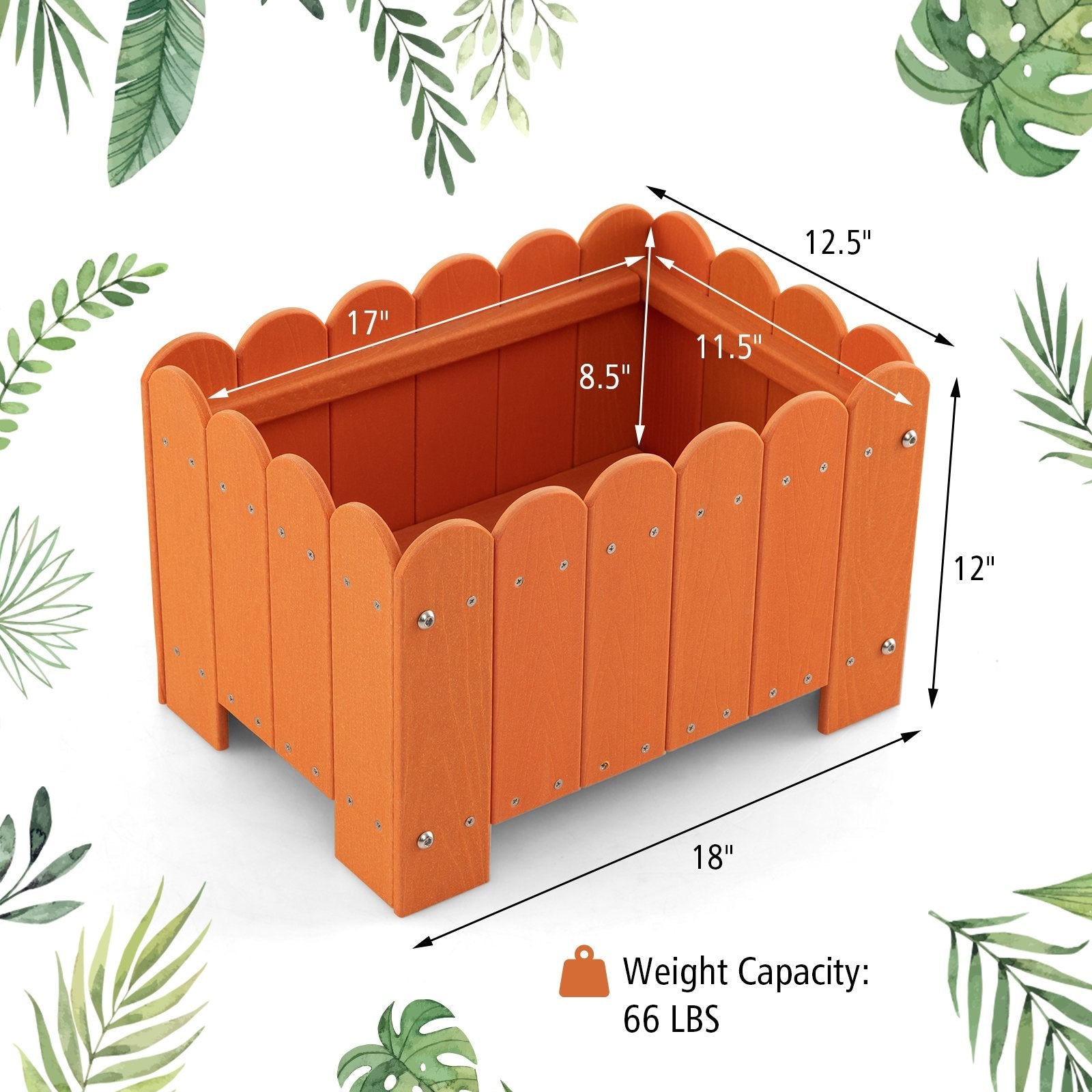 2 Pack Rectangular Planter Box with Drainage Gaps for Front Porch Garden Balcony, Orange Plant Stands   at Gallery Canada