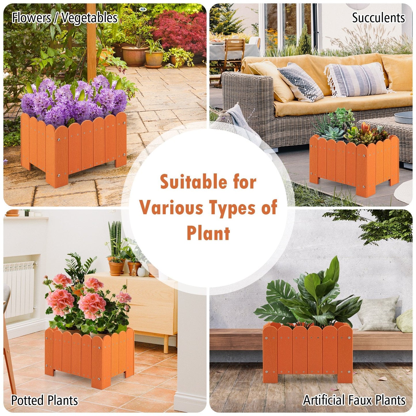 2 Pack Rectangular Planter Box with Drainage Gaps for Front Porch Garden Balcony, Orange Plant Stands   at Gallery Canada