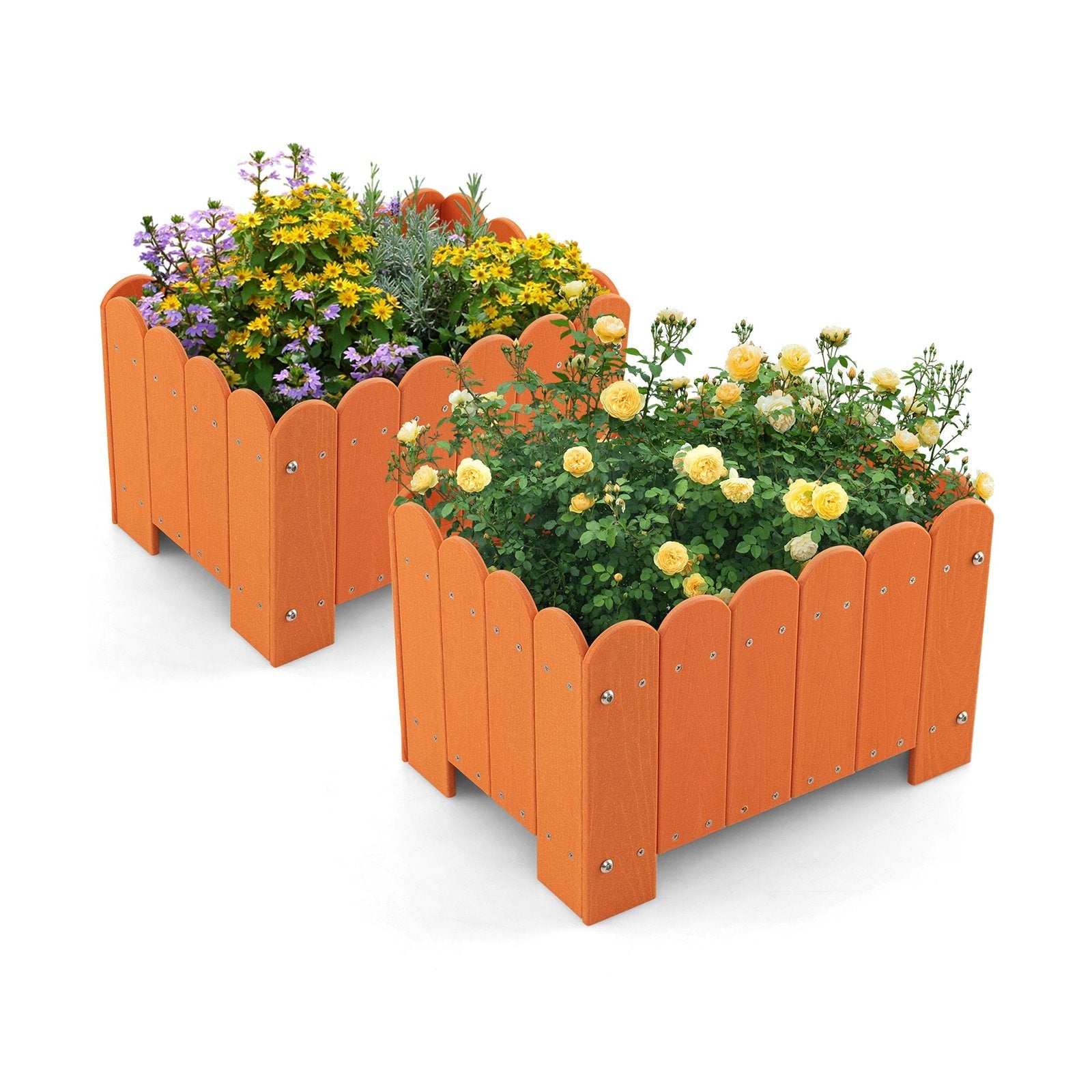 2 Pack Rectangular Planter Box with Drainage Gaps for Front Porch Garden Balcony, Orange Plant Stands   at Gallery Canada