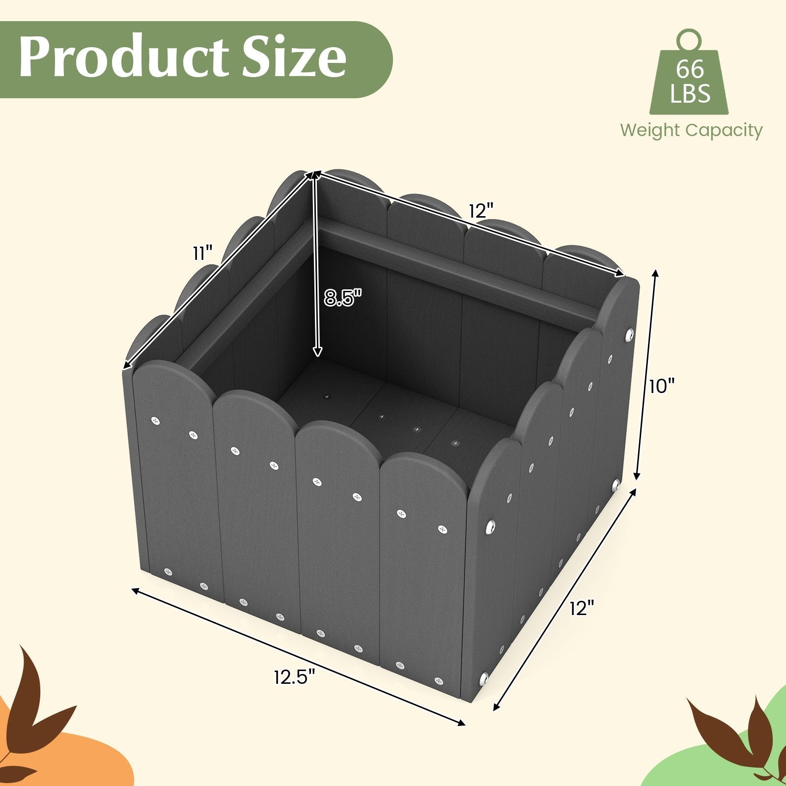 2 Pack Square Planter Box with Drainage Gaps for for Front Porch Garden Balcony, Gray Plant Stands   at Gallery Canada