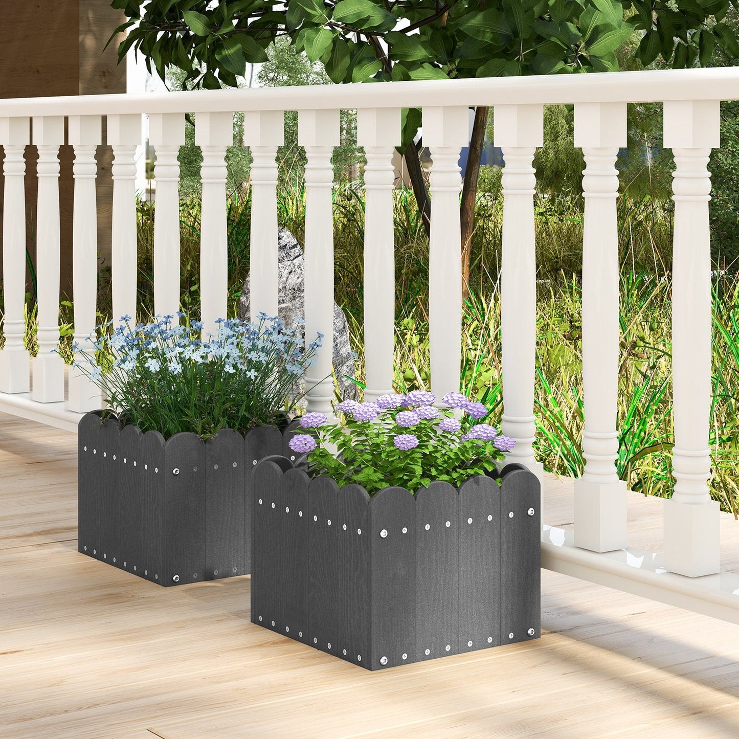 2 Pack Square Planter Box with Drainage Gaps for for Front Porch Garden Balcony, Gray Plant Stands   at Gallery Canada