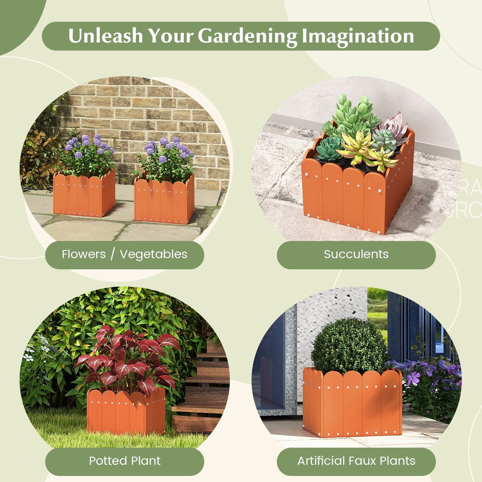 2 Pack Square Planter Box with Drainage Gaps for for Front Porch Garden Balcony, Orange Plant Stands   at Gallery Canada