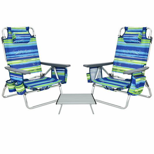 2 Packs 5-Position Outdoor Folding Backpack Beach Table Chair Reclining Chair Set, Blue Beach & Lawn Chairs   at Gallery Canada