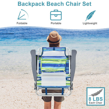 2 Packs 5-Position Outdoor Folding Backpack Beach Table Chair Reclining Chair Set, Blue Beach & Lawn Chairs   at Gallery Canada