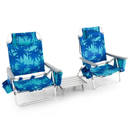 2 Packs 5-Position Outdoor Folding Backpack Beach Table Chair Reclining Chair Set, Navy Beach & Lawn Chairs   at Gallery Canada