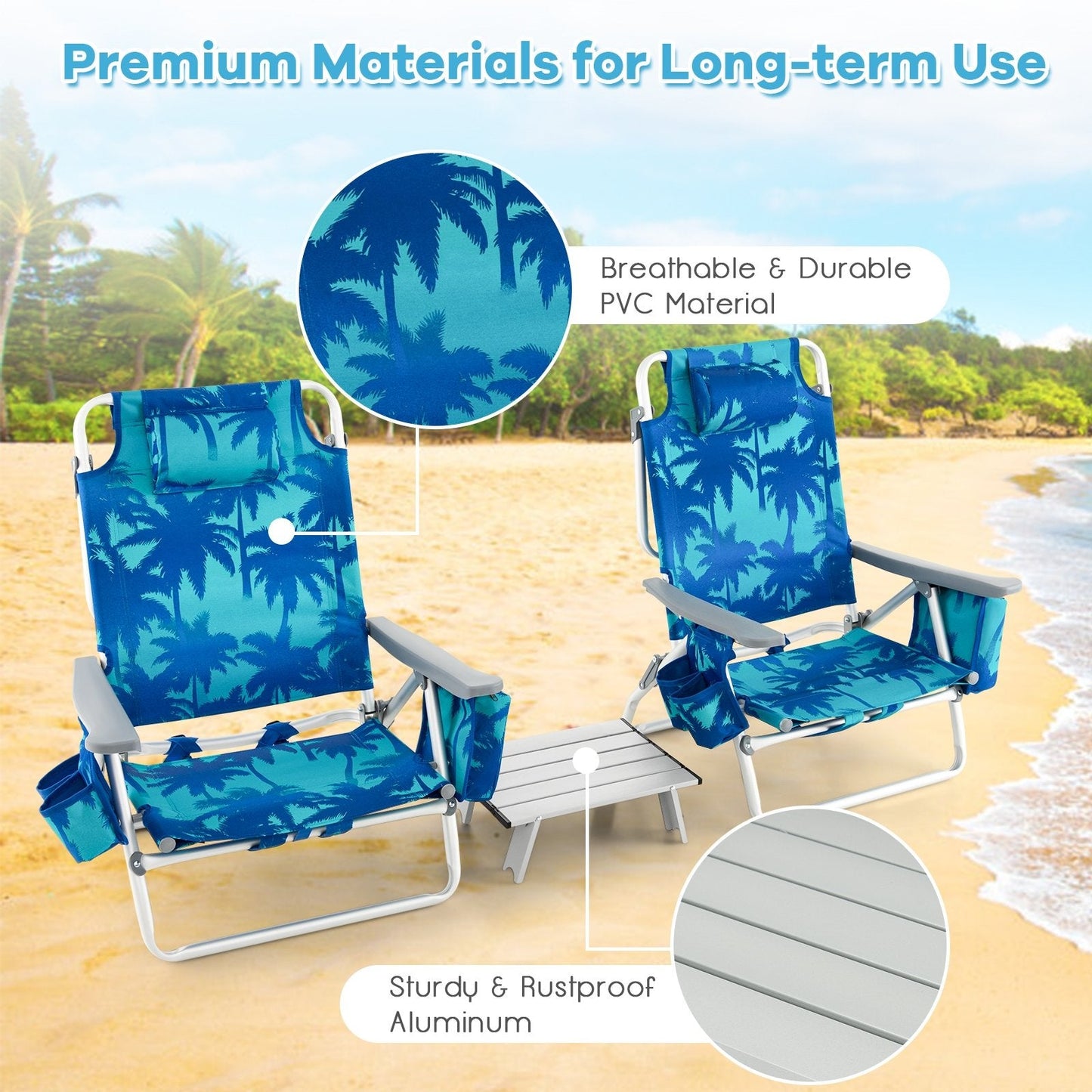 2 Packs 5-Position Outdoor Folding Backpack Beach Table Chair Reclining Chair Set, Navy Beach & Lawn Chairs   at Gallery Canada