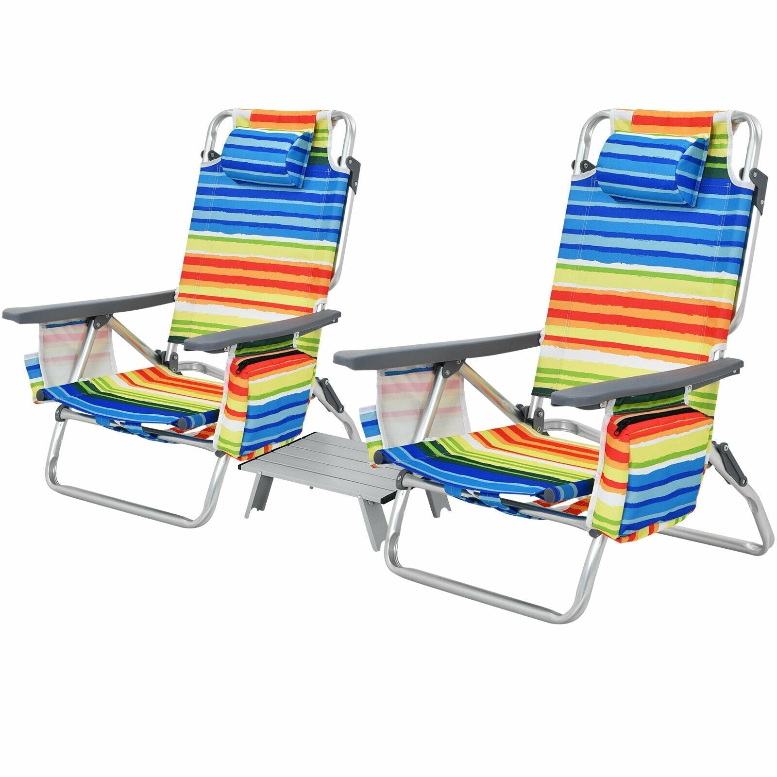 2 Packs 5-Position Outdoor Folding Backpack Beach Table Chair Reclining Chair Set, Yellow Beach & Lawn Chairs   at Gallery Canada