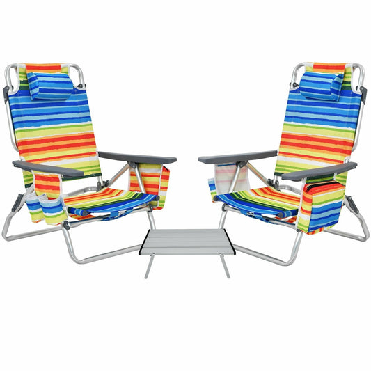 2 Packs 5-Position Outdoor Folding Backpack Beach Table Chair Reclining Chair Set, Yellow Beach & Lawn Chairs   at Gallery Canada