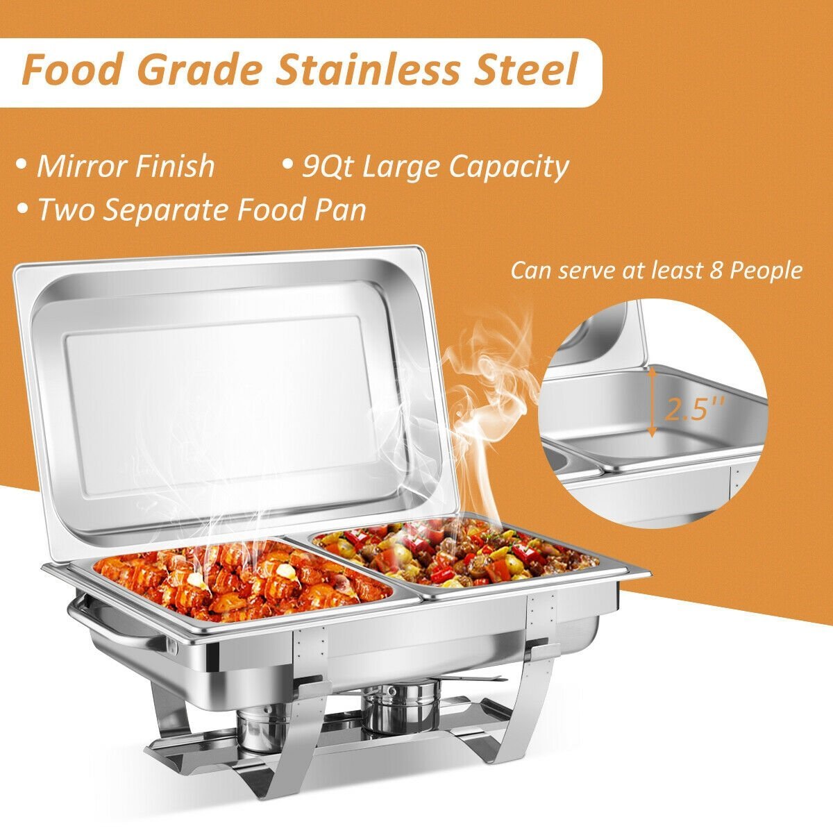 2 Packs Stainless Steel Full-Size Chafing Dish, Silver Food Warmers & Burners   at Gallery Canada