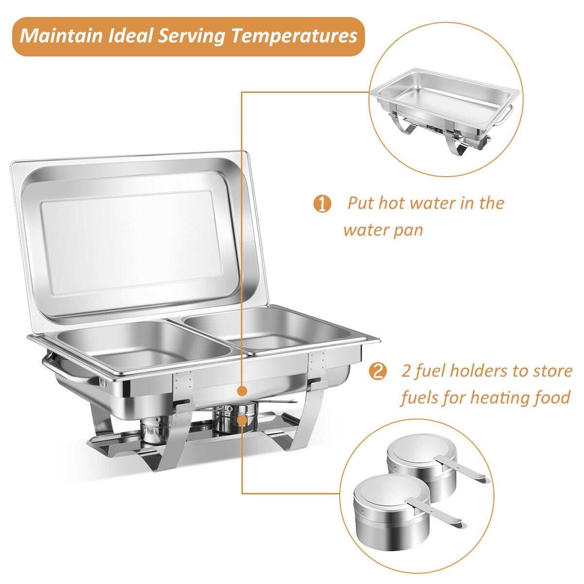 2 Packs Stainless Steel Full-Size Chafing Dish, Silver Food Warmers & Burners   at Gallery Canada