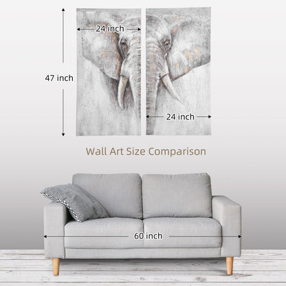 2 Panel Elephant Art Hand-Painted Canvas Animal Wall Art Painting with Heavy Texture, for Living Room Bedroom Decor Grey, 47.25" x 47.25" Hand Painted Canvases   at Gallery Canada