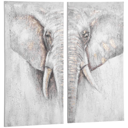 2 Panel Elephant Art Hand-Painted Canvas Animal Wall Art Painting with Heavy Texture, for Living Room Bedroom Decor Grey, 47.25" x 47.25" Hand Painted Canvases Multi Colour  at Gallery Canada