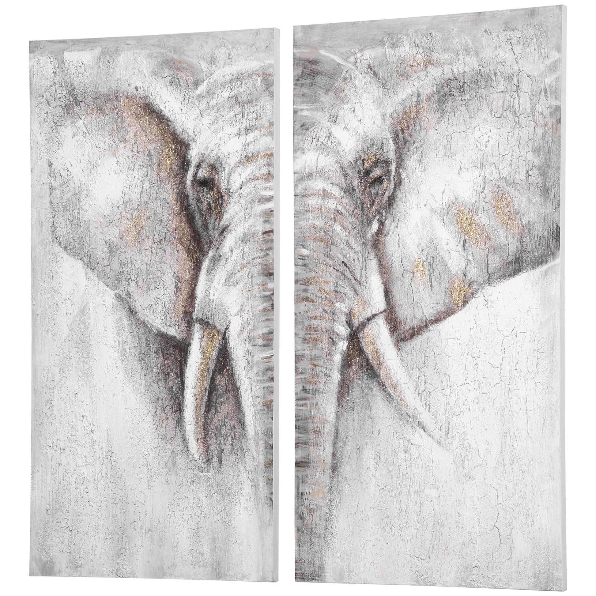 2 Panel Elephant Art Hand-Painted Canvas Animal Wall Art Painting with Heavy Texture, for Living Room Bedroom Decor Grey, 47.25" x 47.25" Hand Painted Canvases   at Gallery Canada