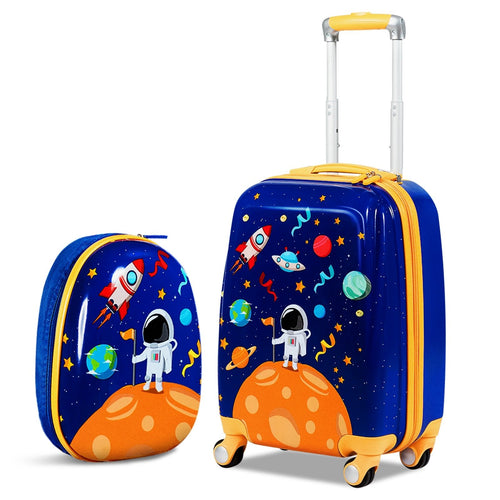 2 PC Kids Luggage Set Rolling Suitcase & Backpack, Navy