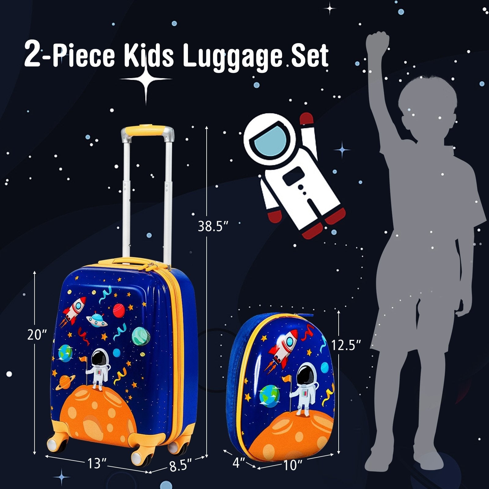 2 PC Kids Luggage Set Rolling Suitcase & Backpack, Navy Kids Luggage   at Gallery Canada