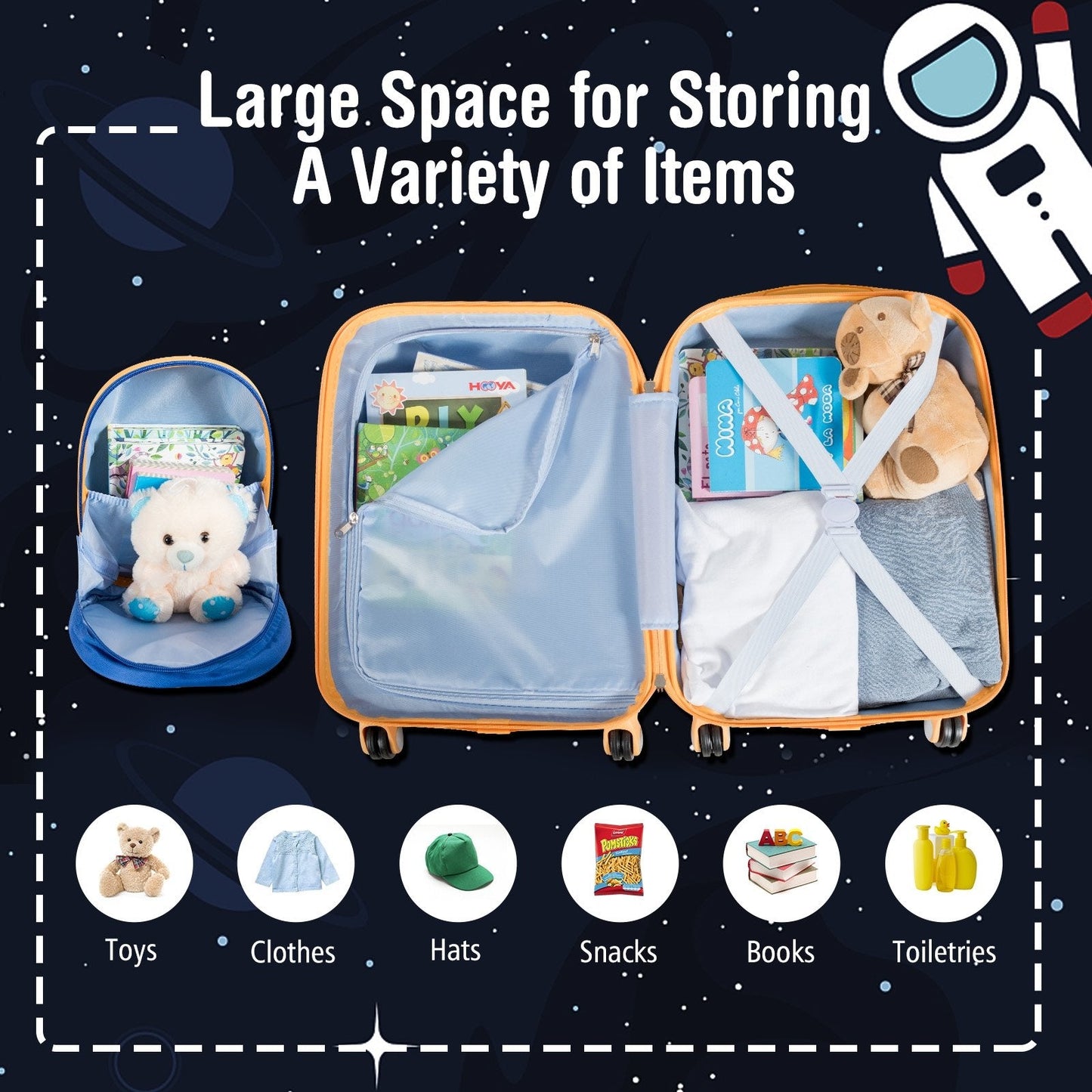 2 PC Kids Luggage Set Rolling Suitcase & Backpack, Navy Kids Luggage   at Gallery Canada