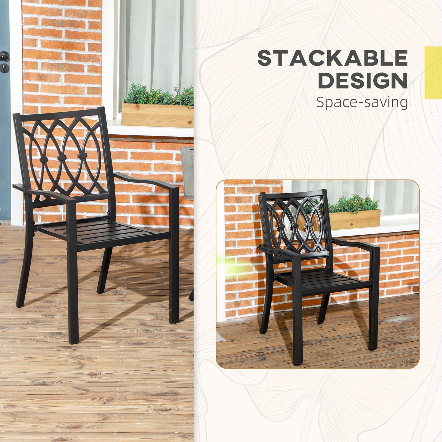 2 PCs Dining Chairs, Outdoor Armchairs, Stackable Design, Black Patio Chairs   at Gallery Canada