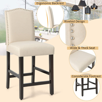 2 Pcs Fabric Nail Head Counter Height Dining Side Chairs Set, Beige Bar Stools   at Gallery Canada