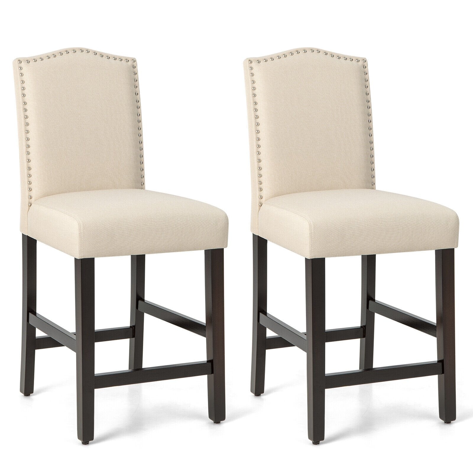 2 Pcs Fabric Nail Head Counter Height Dining Side Chairs Set, Beige Bar Stools   at Gallery Canada