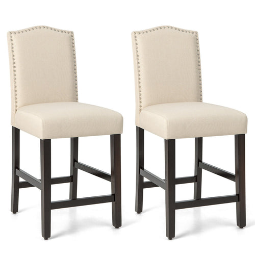 2 Pcs Fabric Nail Head Counter Height Dining Side Chairs Set, Beige