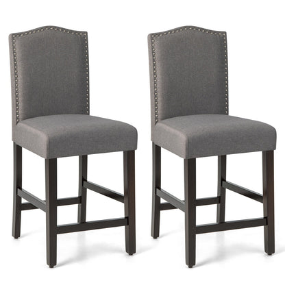 2 Pcs Fabric Nail Head Counter Height Dining Side Chairs Set, Gray Bar Stools   at Gallery Canada