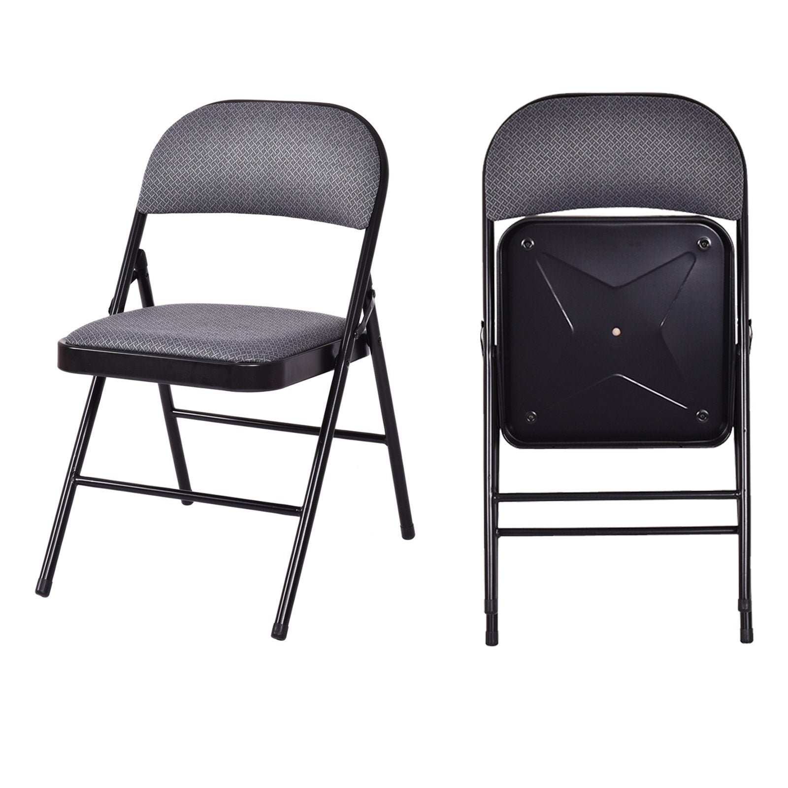 2 PCS Folding Chair Set with Upholstered Seat and Fabric Covered Backrest, Black Chairs   at Gallery Canada