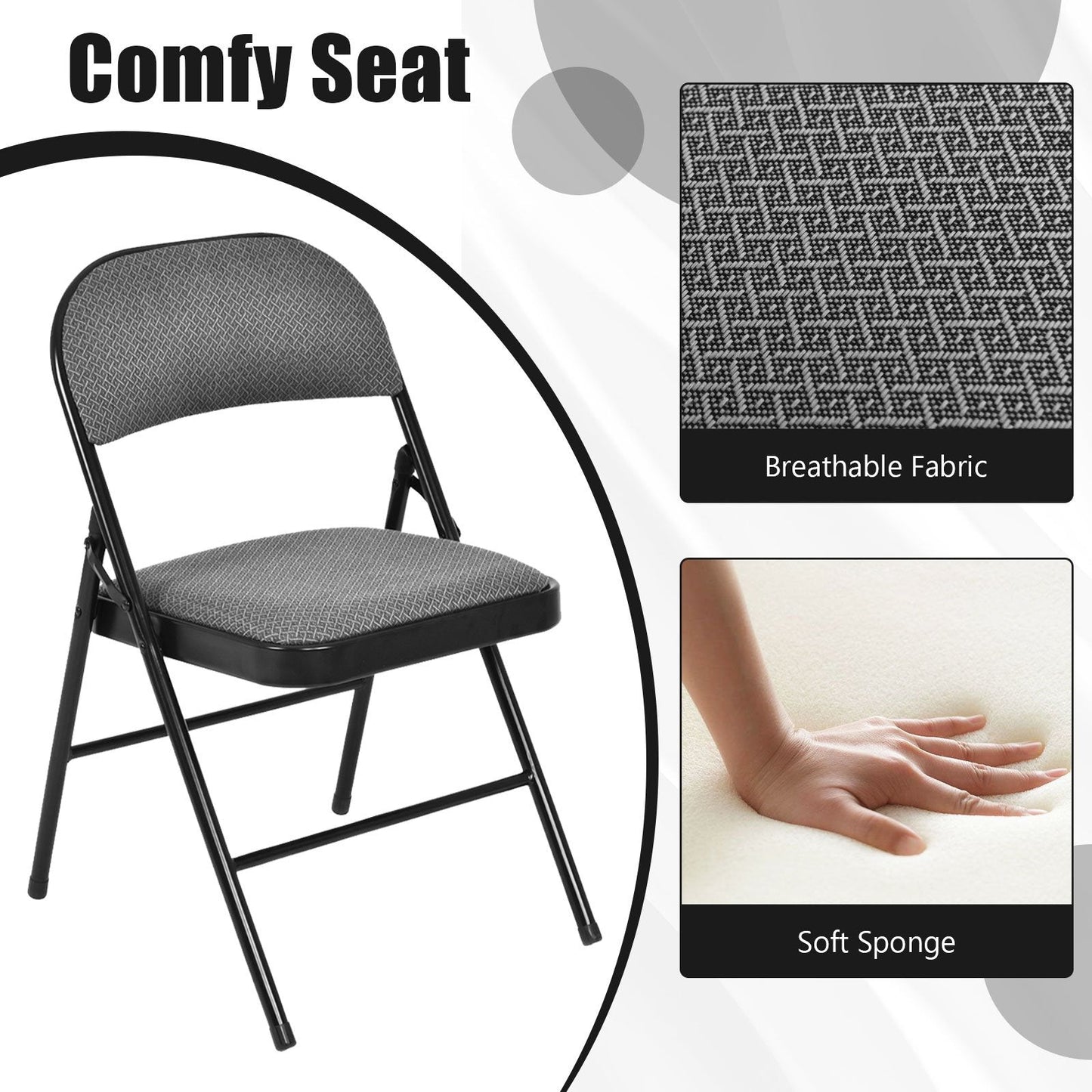 2 PCS Folding Chair Set with Upholstered Seat and Fabric Covered Backrest, Black Chairs   at Gallery Canada