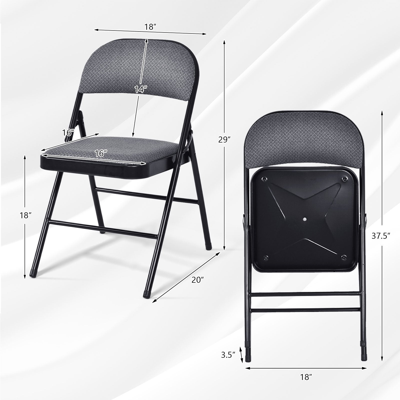 2 PCS Folding Chair Set with Upholstered Seat and Fabric Covered Backrest, Black Chairs   at Gallery Canada