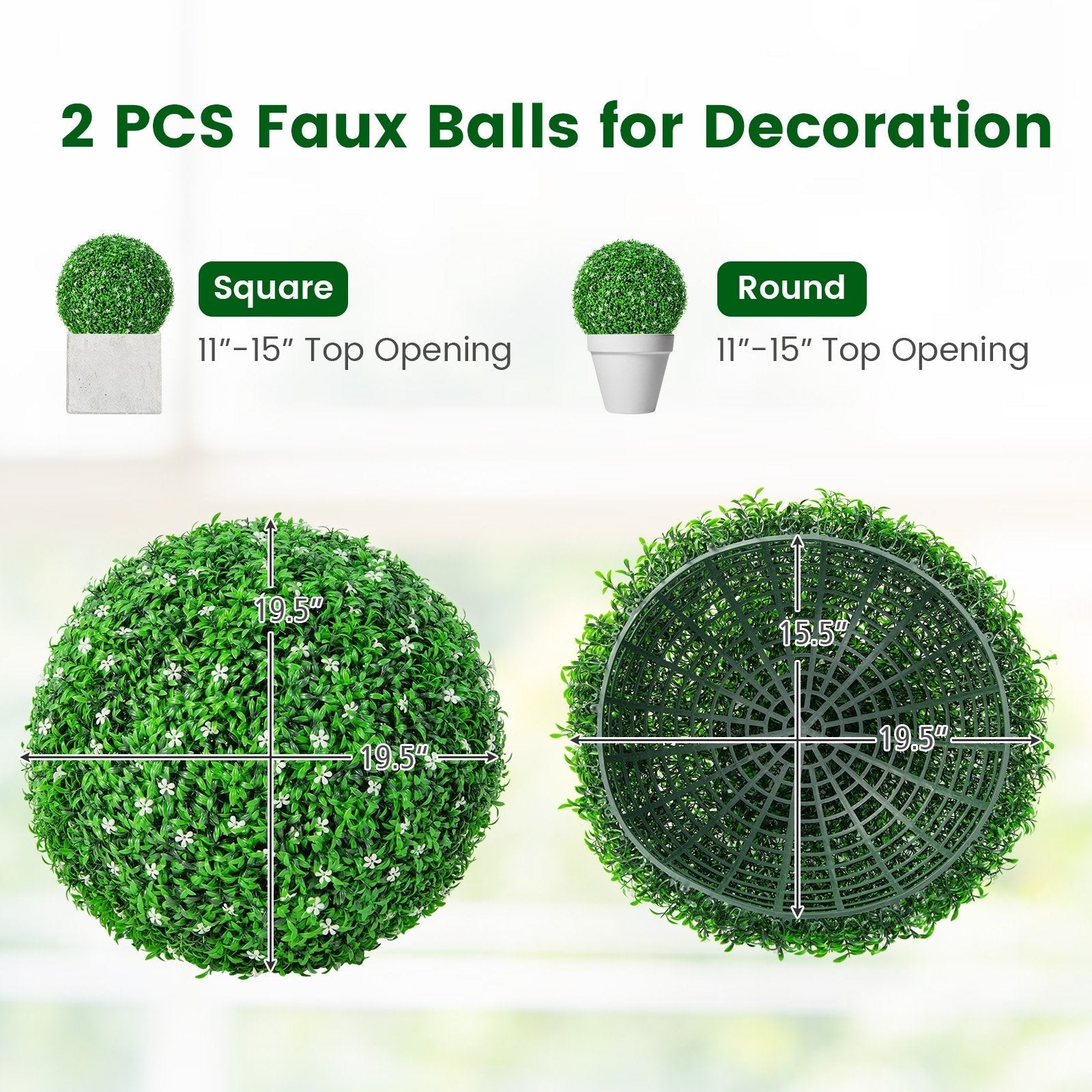 2 PCS Holly Artificial Topiary Balls 19.5 Inch Faux Boxwood Balls, Green Faux Plants   at Gallery Canada