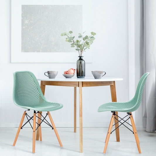 2 Pcs Modern Plastic Hollow Chair Set with Wood Leg, Green Dining Chairs   at Gallery Canada