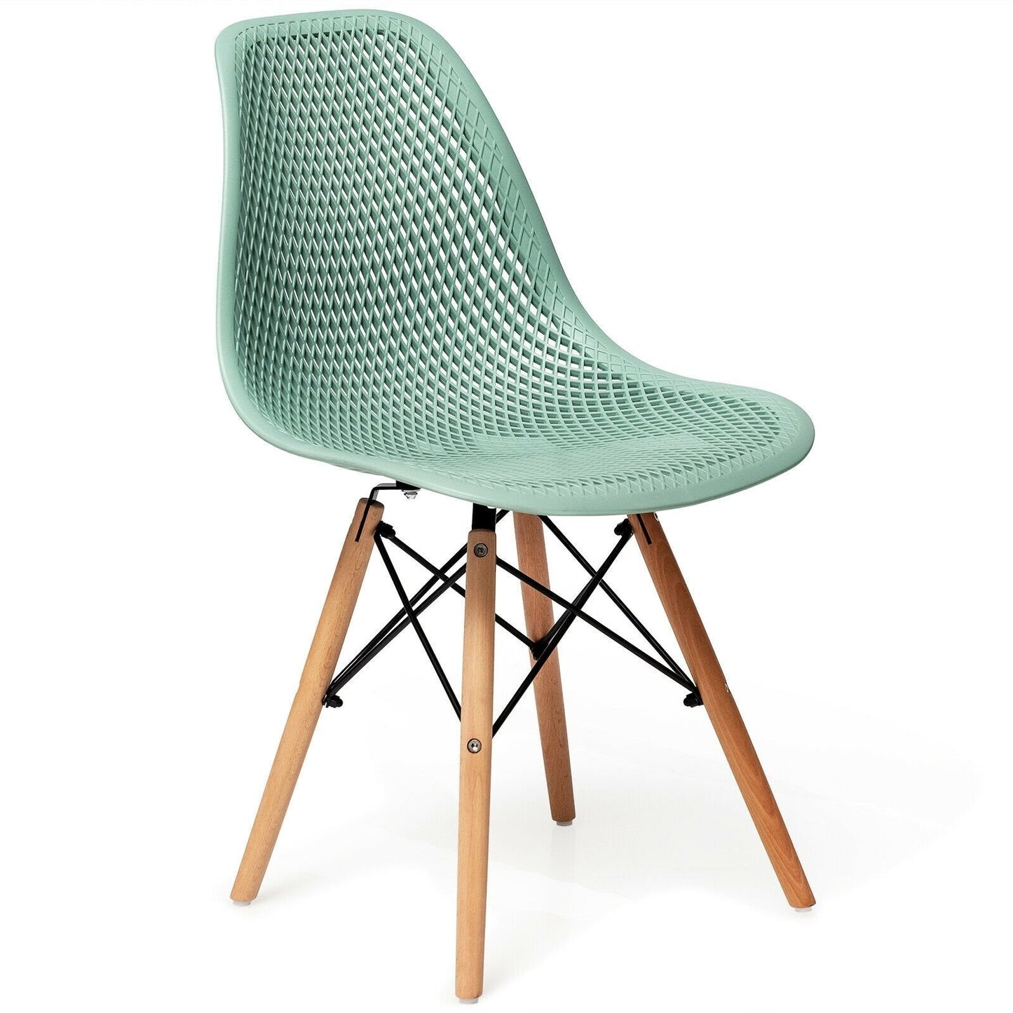 2 Pcs Modern Plastic Hollow Chair Set with Wood Leg, Green Dining Chairs   at Gallery Canada