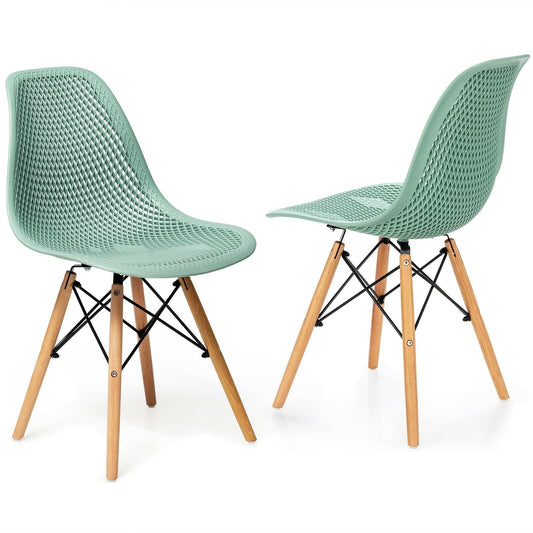 2 Pcs Modern Plastic Hollow Chair Set with Wood Leg, Green Dining Chairs   at Gallery Canada