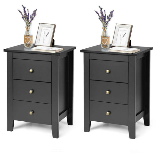 2 pcs Nightstand End Beside Table Drawers, Black