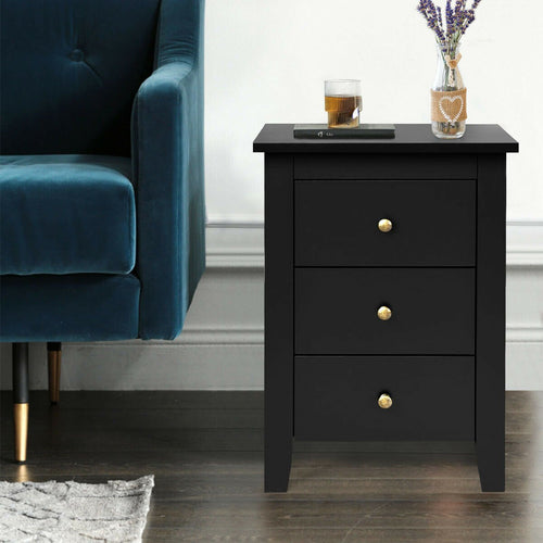 2 pcs Nightstand End Beside Table Drawers, Black