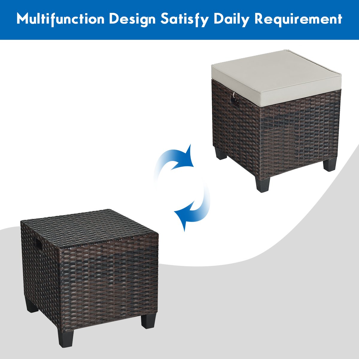 2 Pcs Patio Rattan Ottoman Cushioned Seat Foot Rest, Light Gray Outdoor Seating & Patio Chairs   at Gallery Canada