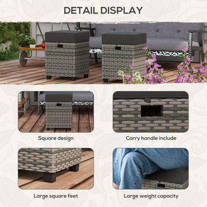 2 PCS Patio Wicker Ottoman Set, Square Outdoor PE Rattan Footrest with Removable Cushion for Backyard, Grey Patio Furniture Sets   at Gallery Canada