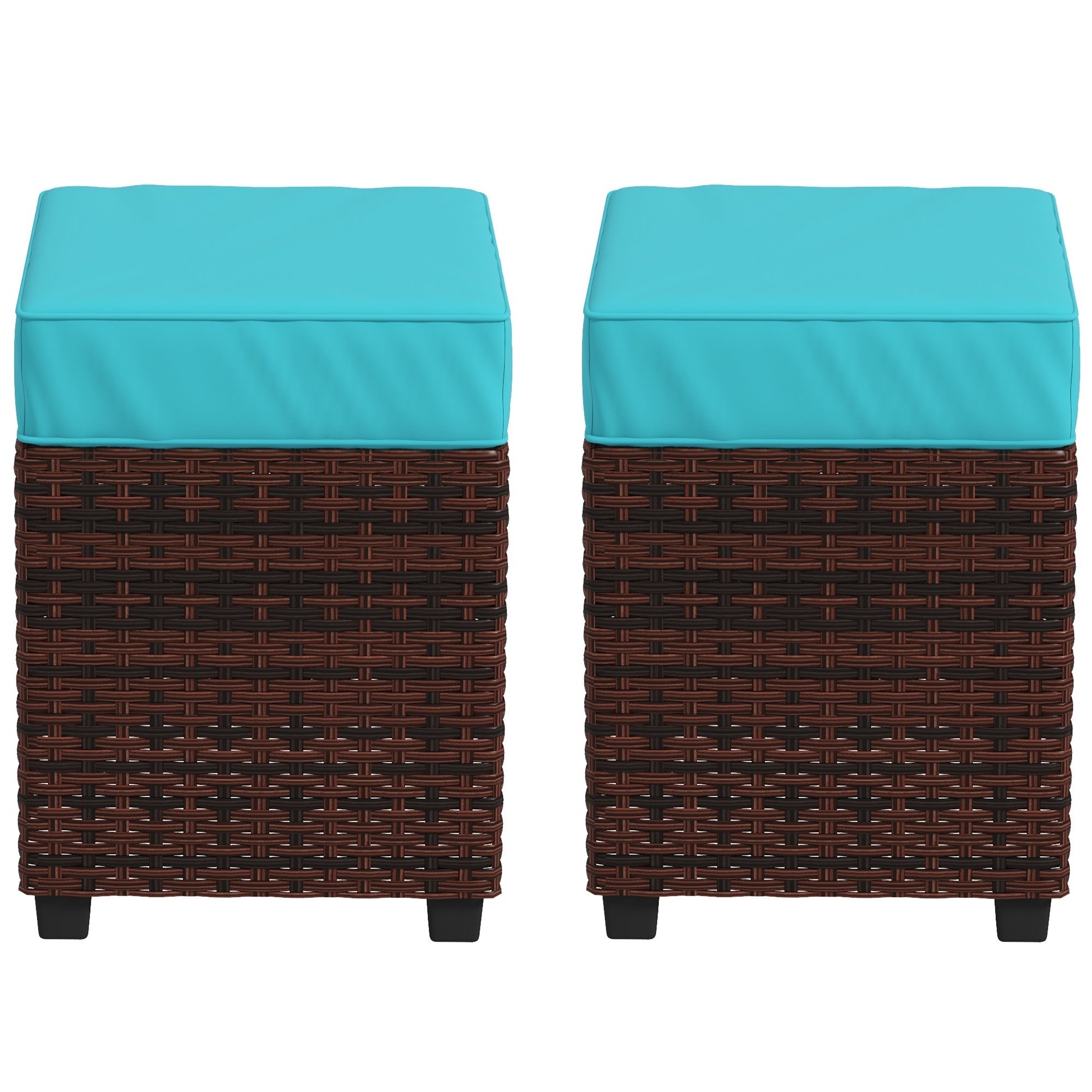 2 PCS Patio Wicker Ottoman Set, Square Outdoor PE Rattan Footrest with Removable Cushion for Backyard, Sky Blue Patio Furniture Sets Multi Colour  at Gallery Canada