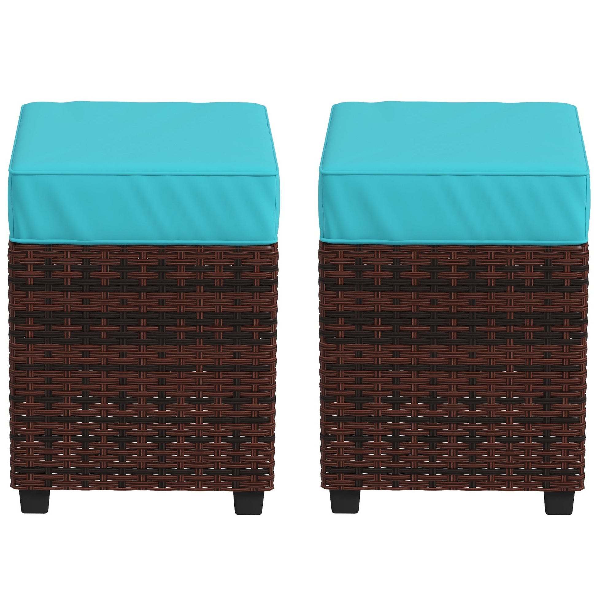 2 PCS Patio Wicker Ottoman Set, Square Outdoor PE Rattan Footrest with Removable Cushion for Backyard, Sky Blue Patio Furniture Sets Multi Colour  at Gallery Canada